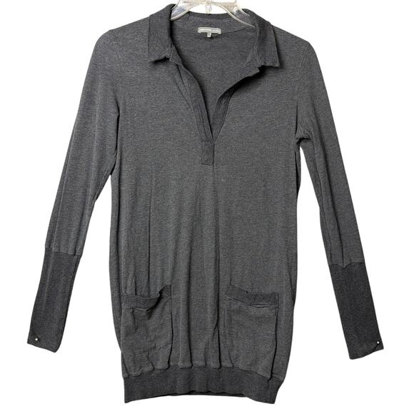 James Perse Long Length Tunic Sweatshirt Pima Cotton Gray SZ 2  Elevated Basic - Picture 2 of 9